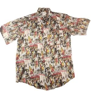 Vintage Goouch Shirt‎ Mens Medium Multicolor Silk Novelty People Print 90s